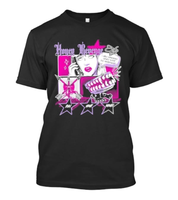 Honey Revenge Comic Style Pink And Black Lips Starburst T-Shirt