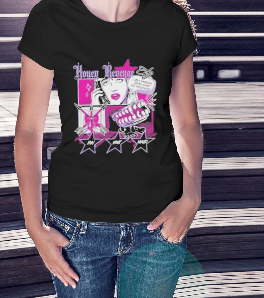 Honey Revenge Comic Style Pink And Black Lips Starburst T-Shirt