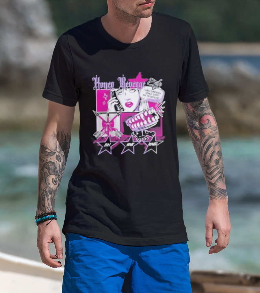 Honey Revenge Comic Style Pink And Black Lips Starburst T-Shirt