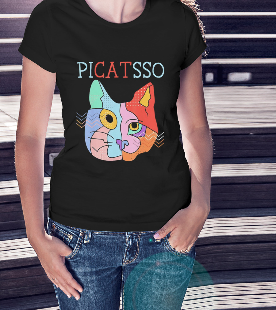 Picatsso Cat Colorful Cubist Style Artistry T-Shirt