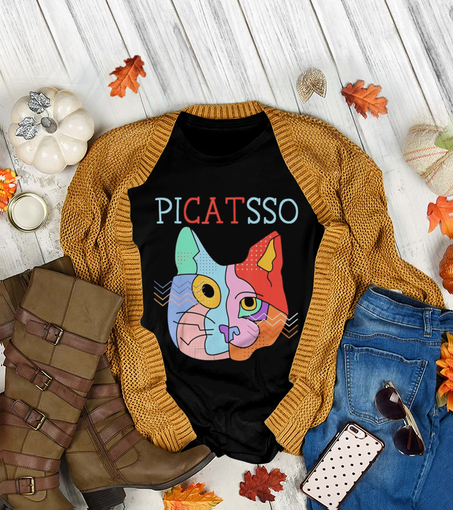 Picatsso Cat Colorful Cubist Style Artistry T-Shirt