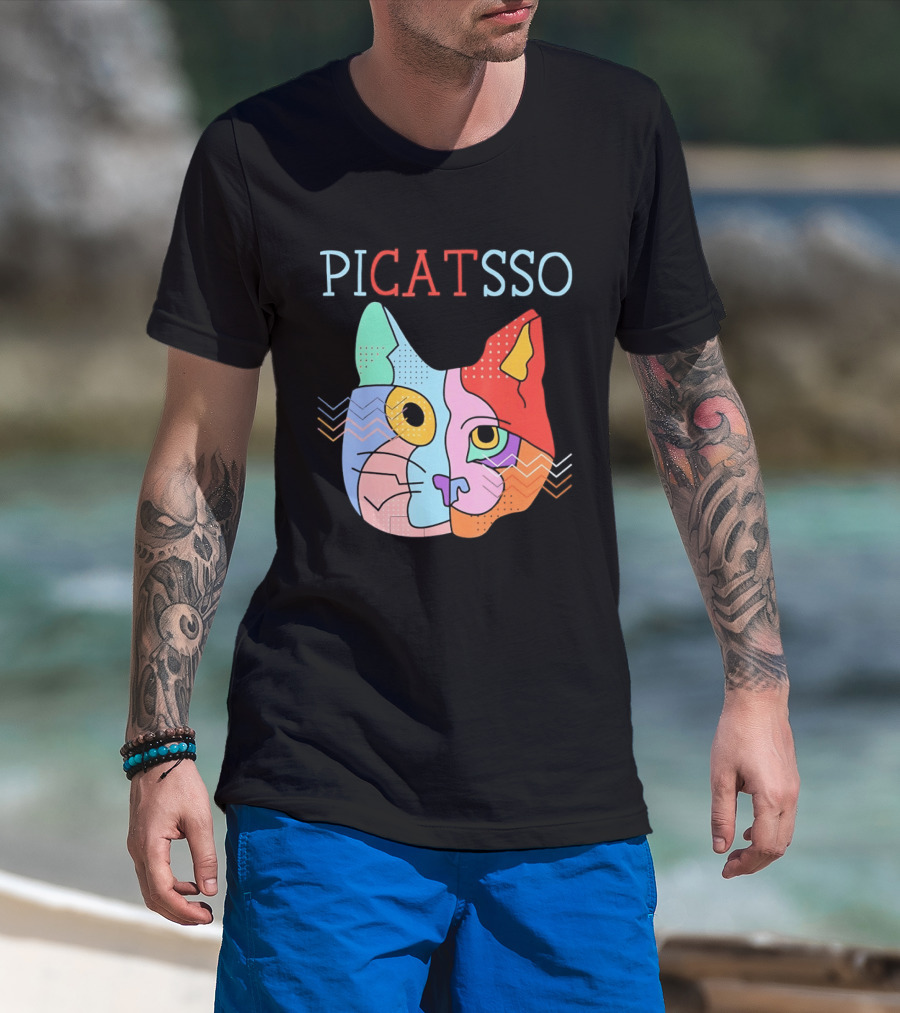 Picatsso Cat Colorful Cubist Style Artistry T-Shirt
