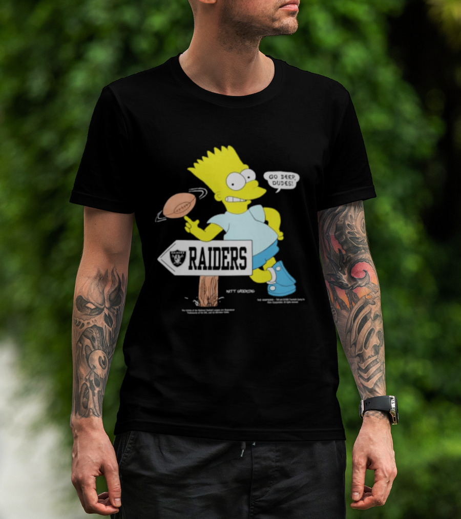 Raiders Bart Simpson Football Spin Near Raiders Sign T-Shirt