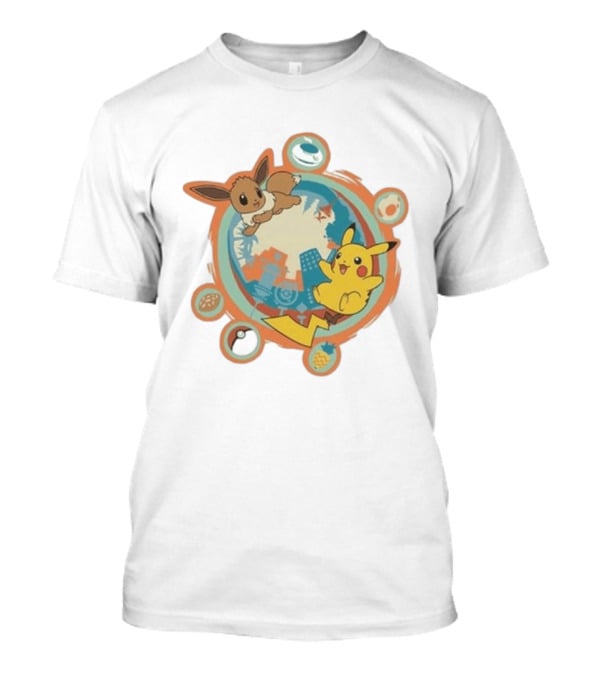 Pokémon GO 10th Anniversary Pikachu Eevee Celebration With Poké Ball And Elemental T-Shirt