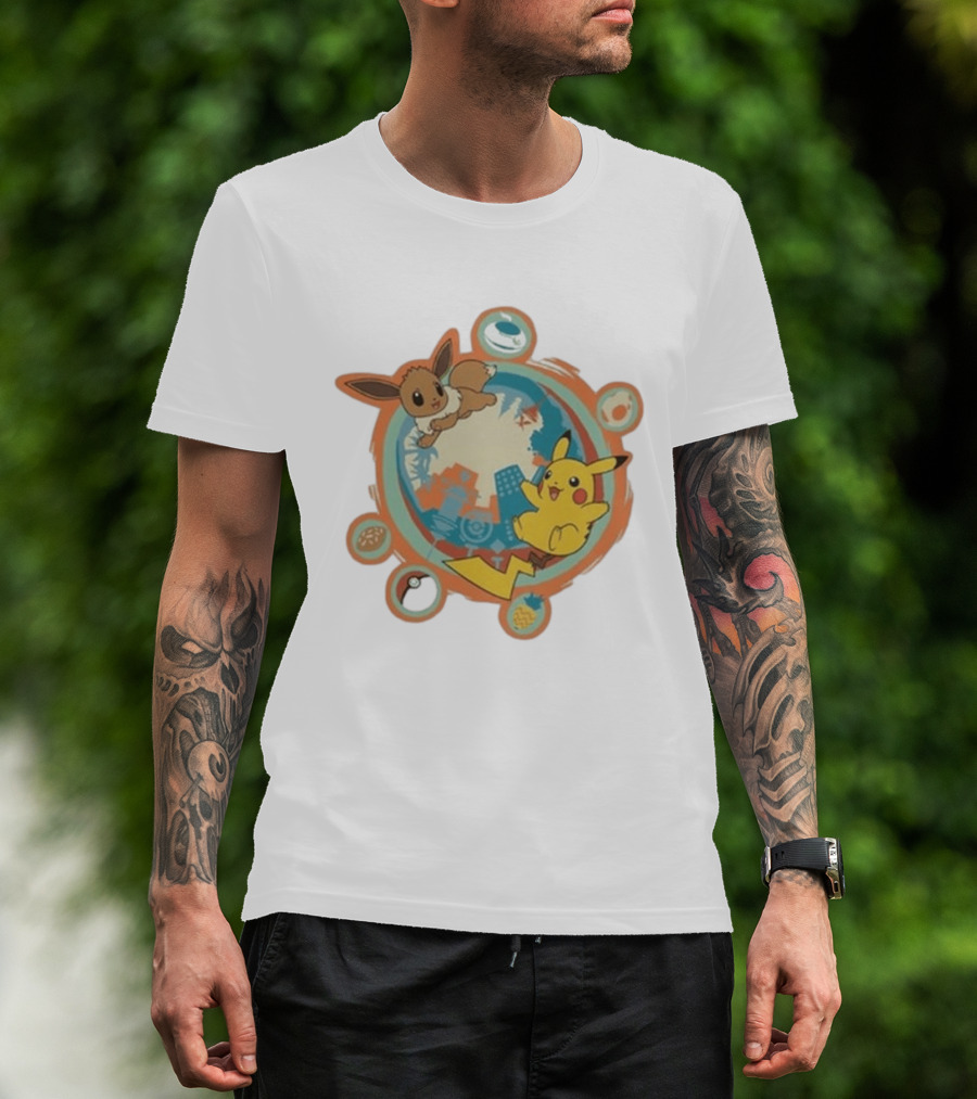 Pokémon GO 10th Anniversary Pikachu Eevee Celebration With Poké Ball And Elemental T-Shirt