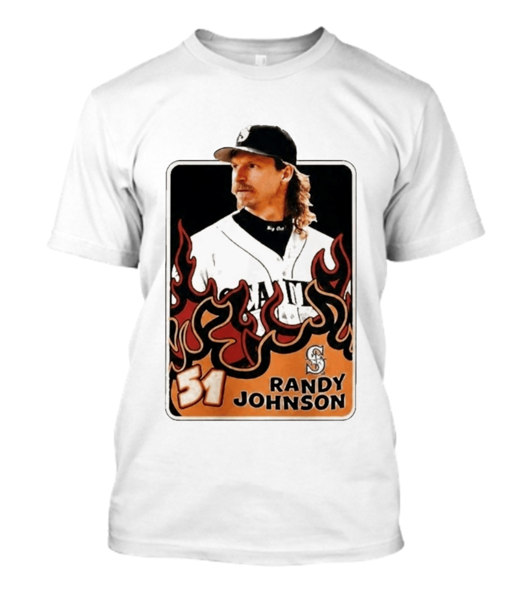 Seattle Mariners Randy Johnson Big Unit 51 MLB Baseball Flames T-Shirt