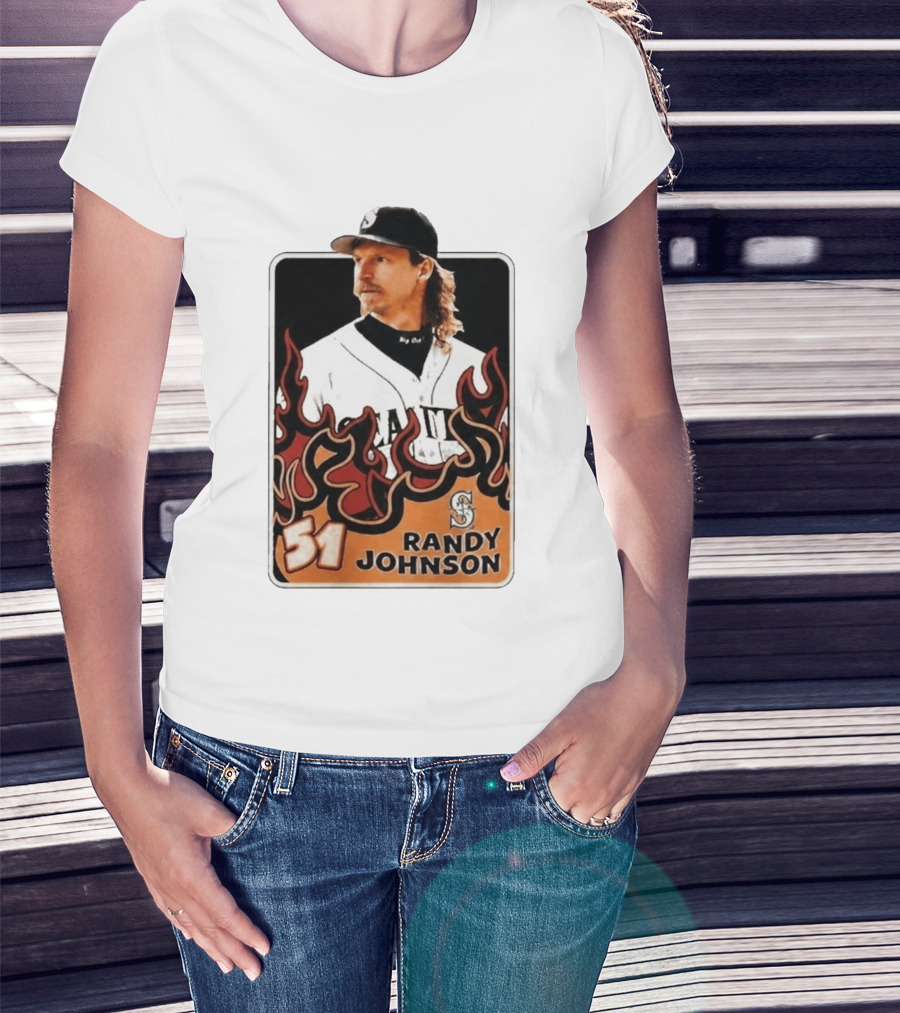 Seattle Mariners Randy Johnson Big Unit 51 MLB Baseball Flames T-Shirt