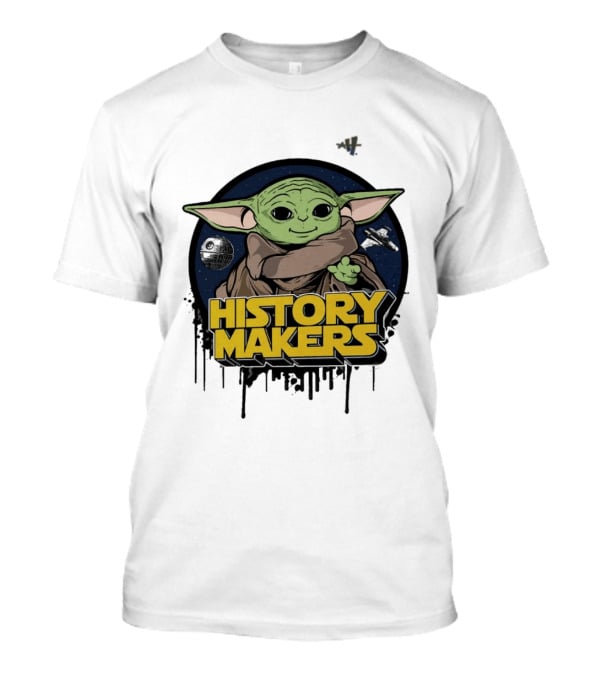 Baby Yoda History Makers Bold Text Starry T-Shirt