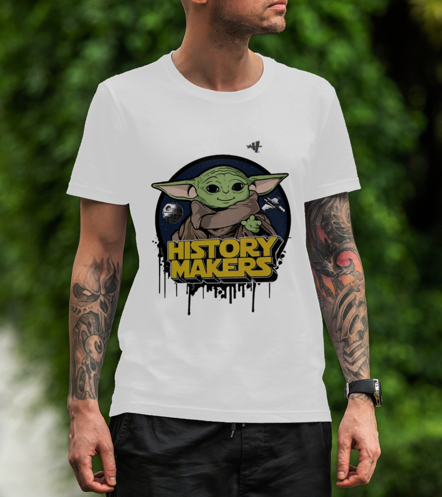 Baby Yoda History Makers Bold Text Starry T-Shirt