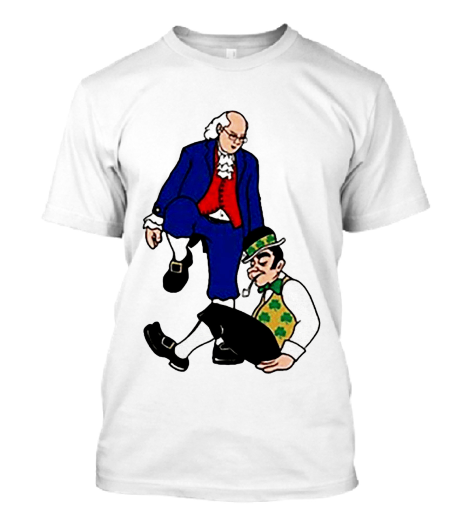 Ben Franklin Stepover Cartoon Colonial Vs Leprechaun T-Shirt