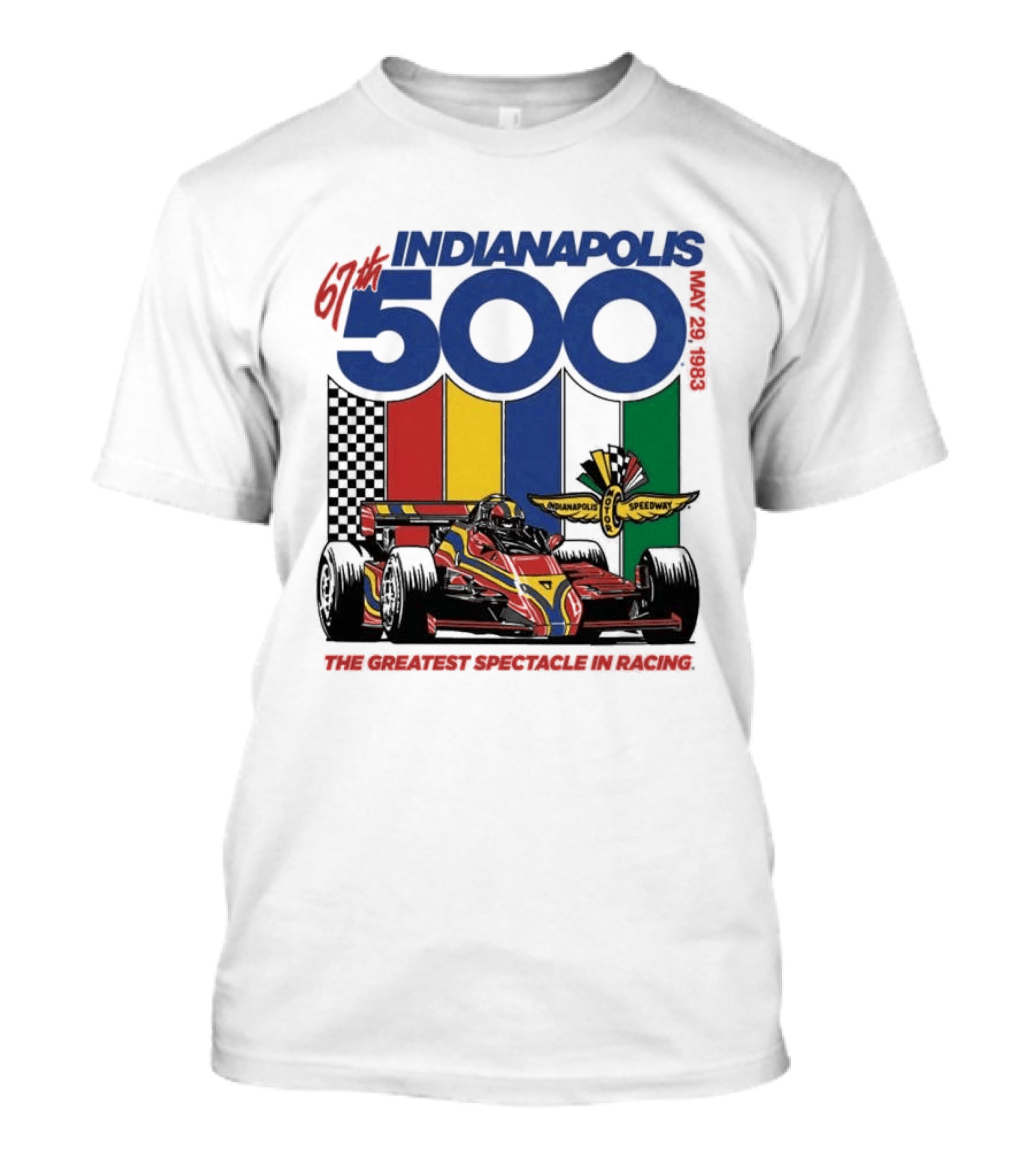 1983 Indianapolis 500 Racing Car With Speedway Wings And American Flag T-Shirt