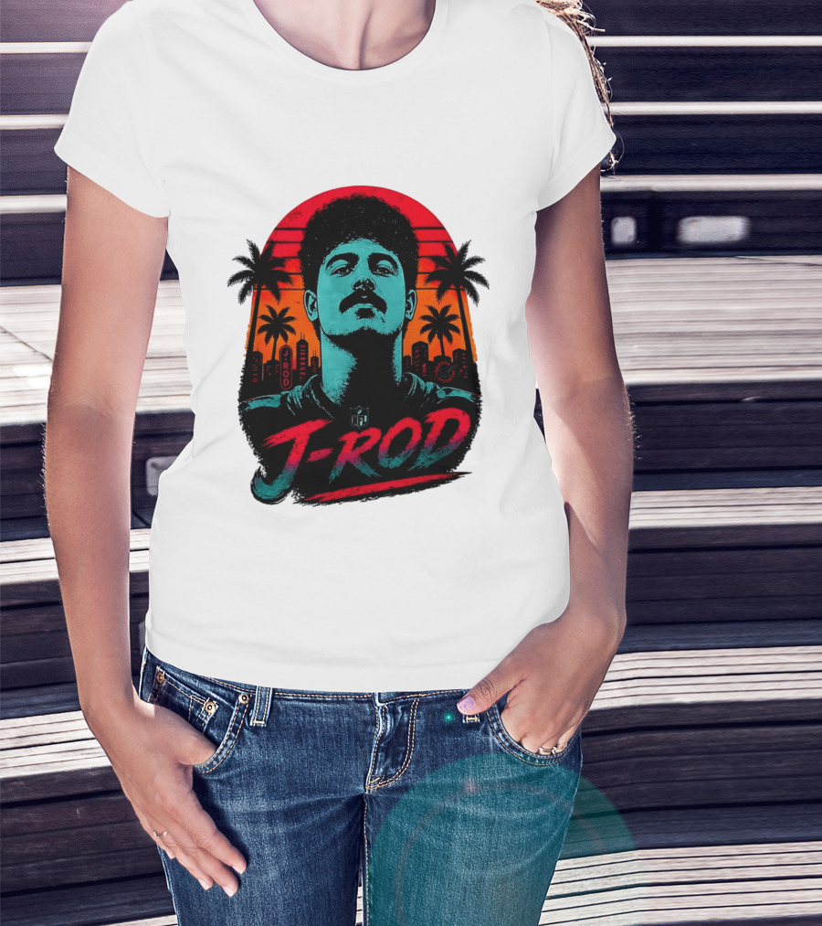 J Rod Retro Sunset Vibes With NFL And Palm Trees T-Shirt