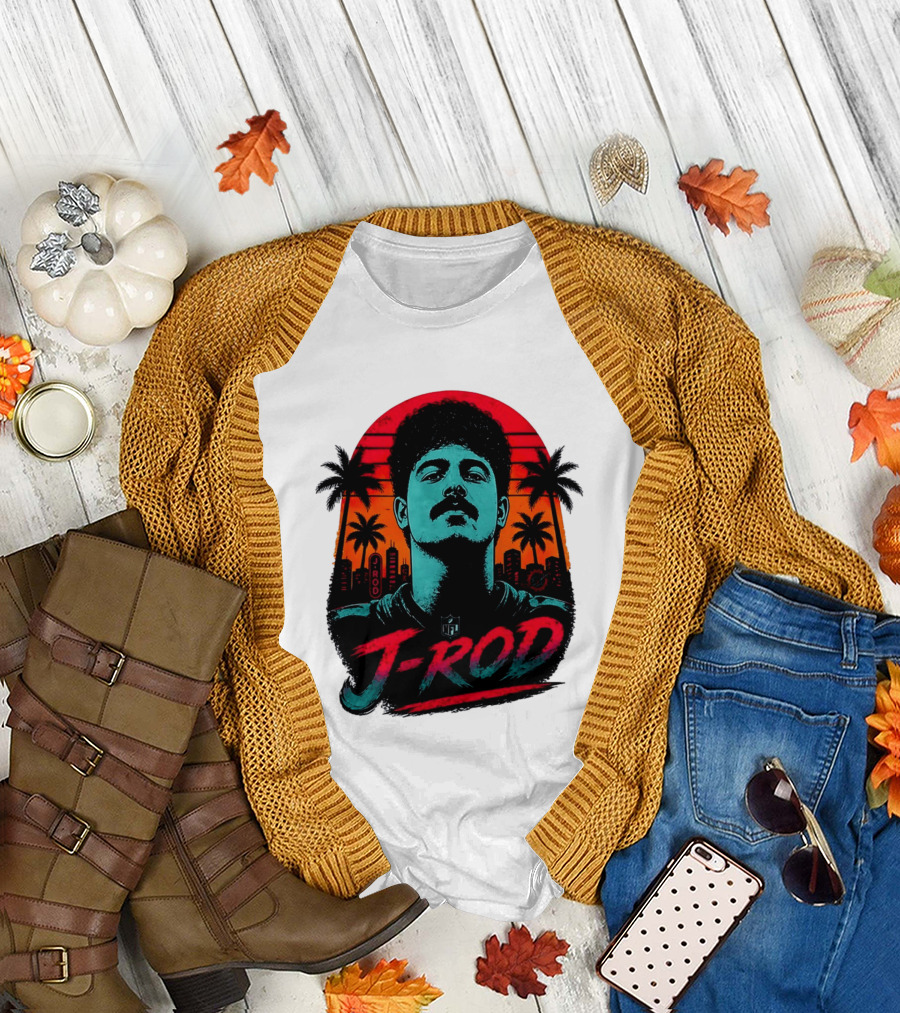 J Rod Retro Sunset Vibes with NFL and Palm Trees T-Shirt