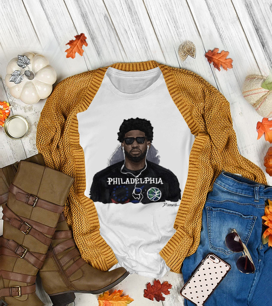 Philadelphia Basketball Sixers Joel Embiid Artwork by D. Sarana T-Shirt
