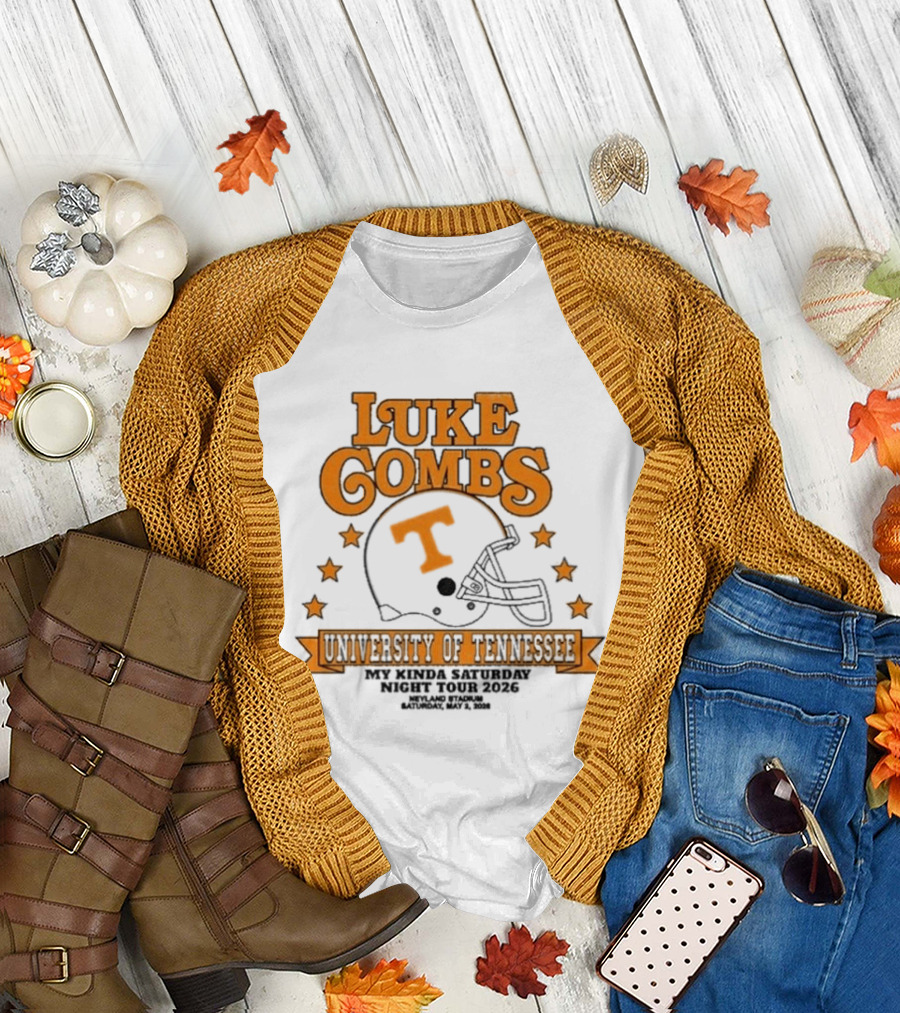 Luke Combs Neyland 05.02.2026 University of Tennessee Football Helmet Stars Orange T-Shirt