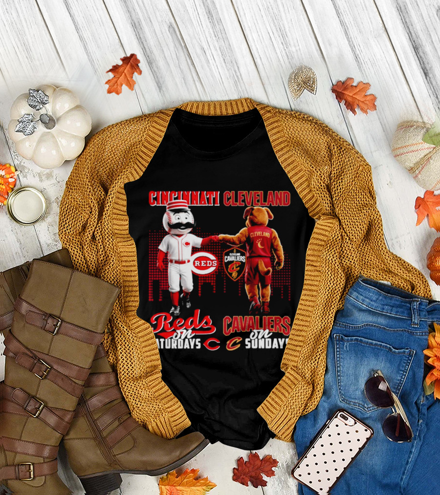 Cincinnati Reds Saturdays vs Cleveland Cavaliers Sundays Skyline T-Shirt