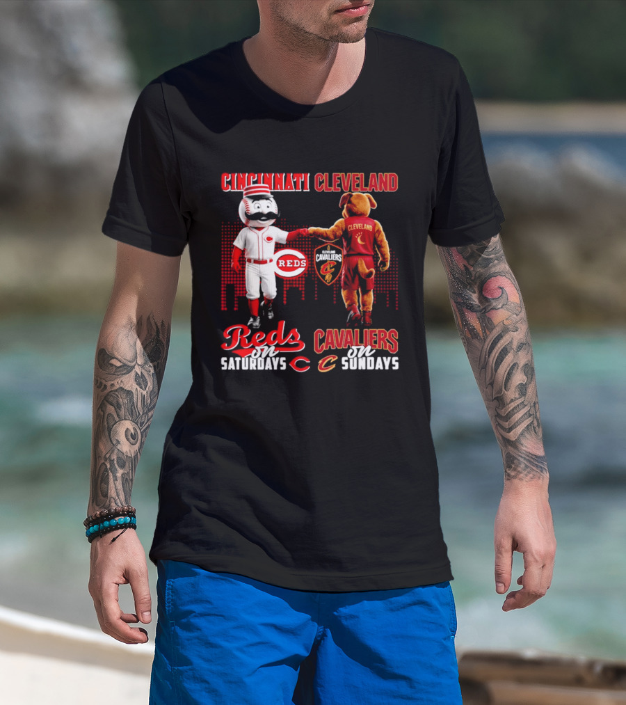 Cincinnati Reds Saturdays Vs Cleveland Cavaliers Sundays Skyline T-Shirt