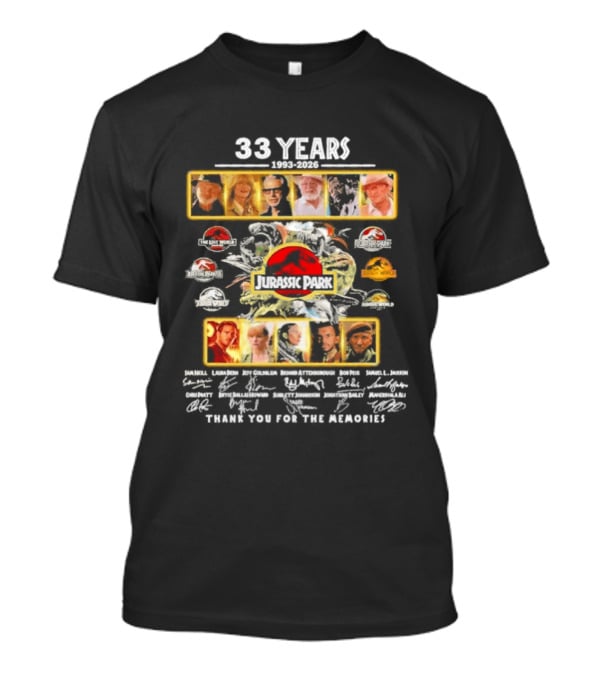 33 Years 1993 2026 Jurassic Park Thank You For The Memories Signatures T-Shirt