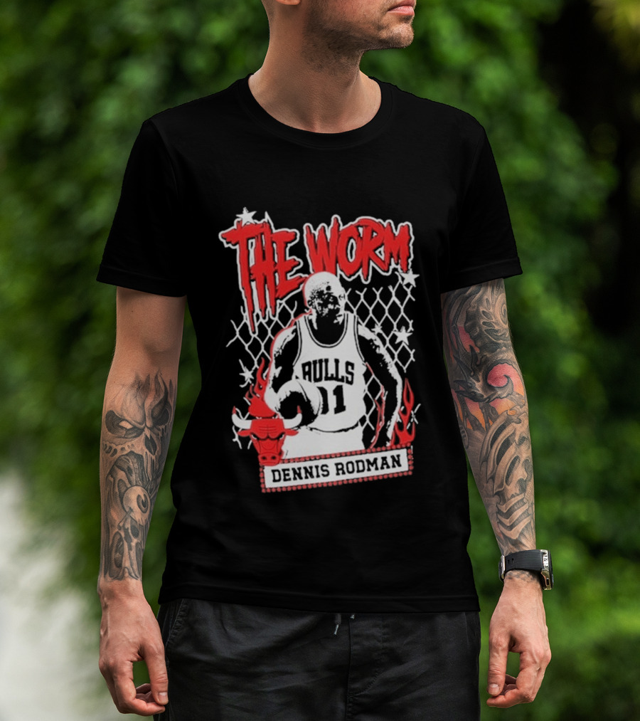 The Worm Dennis Rodman Bulls 91 Mitchell Ness NBA Street Player Chicago T-Shirt