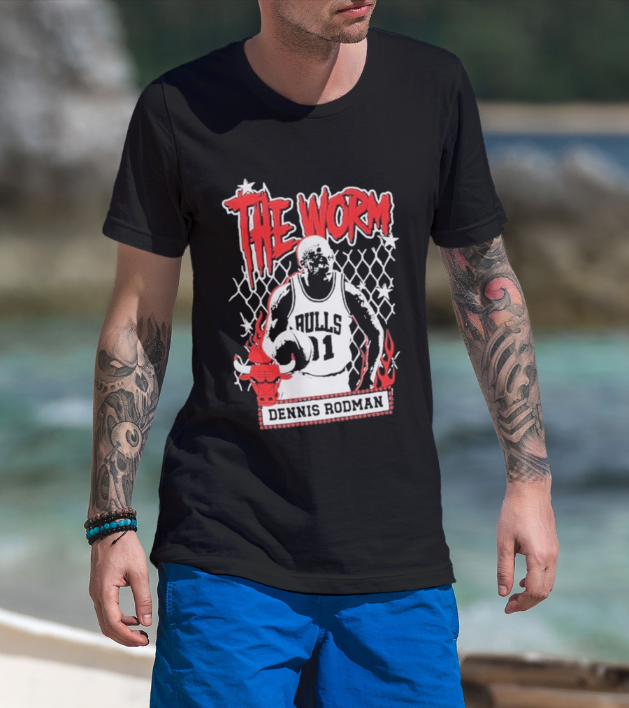 The Worm Dennis Rodman Bulls 91 Mitchell Ness NBA Street Player Chicago T-Shirt