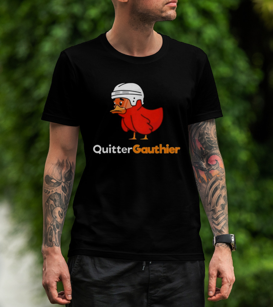 Philadelphia Flyers Quitter Gauthier 2026 NHL Hockey Controversial Helmeted Duck T-Shirt