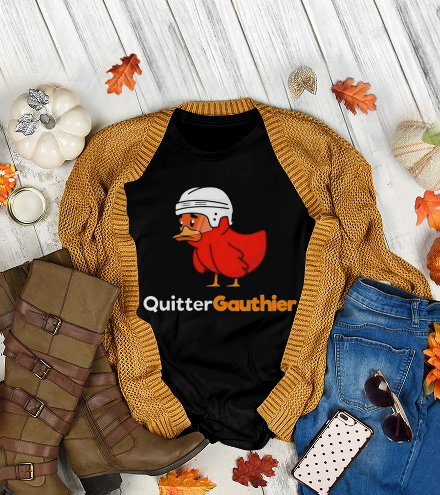 Philadelphia Flyers Quitter Gauthier 2026 NHL Hockey Controversial Helmeted Duck T-Shirt