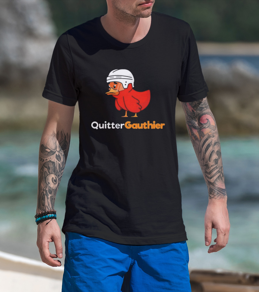 Philadelphia Flyers Quitter Gauthier 2026 NHL Hockey Controversial Helmeted Duck T-Shirt
