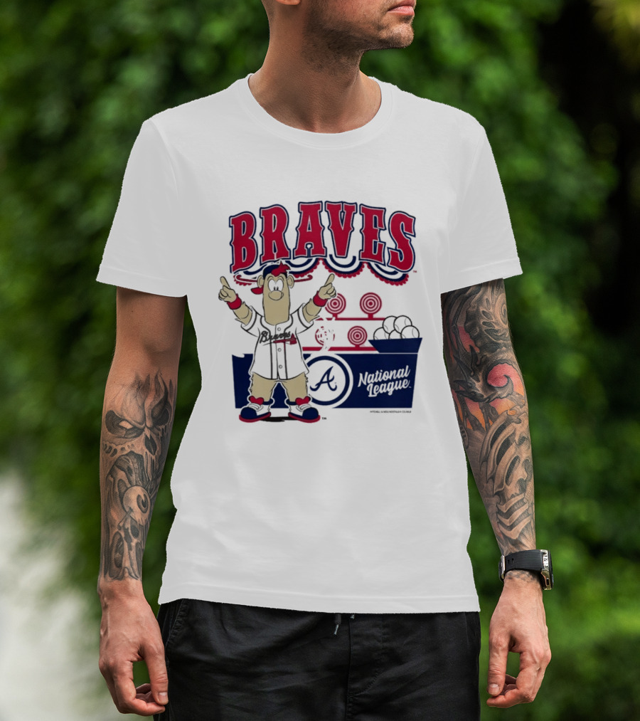 Atlanta Braves Mitchell & Ness Cream Step Back Up Cartoon Character National League T-Shirt