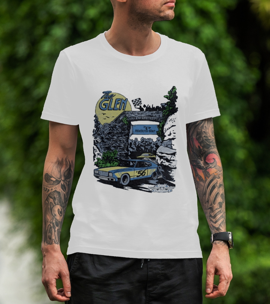 The Glen Watkins Glen International Checkered Flag Racecar 56 Archway Scenic T-Shirt