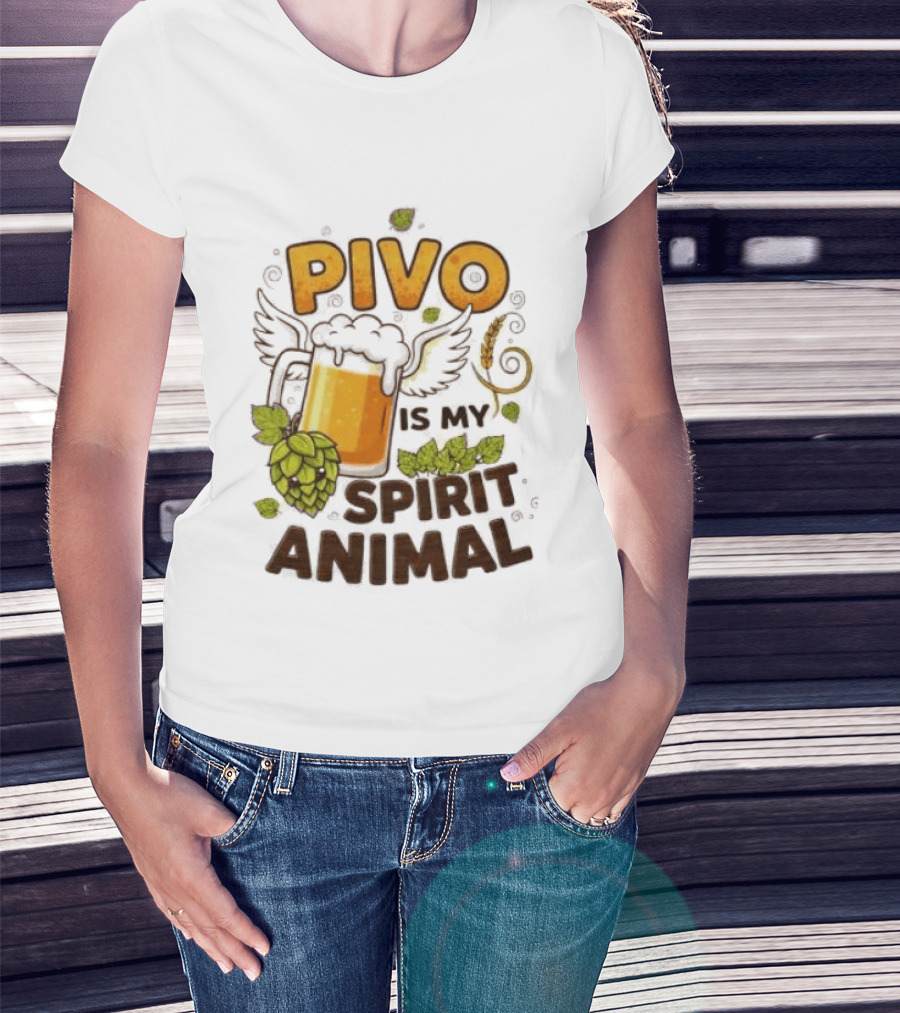 Pivo Is My Spirit Animal Beer Lover Hops Wheat Wings T-Shirt