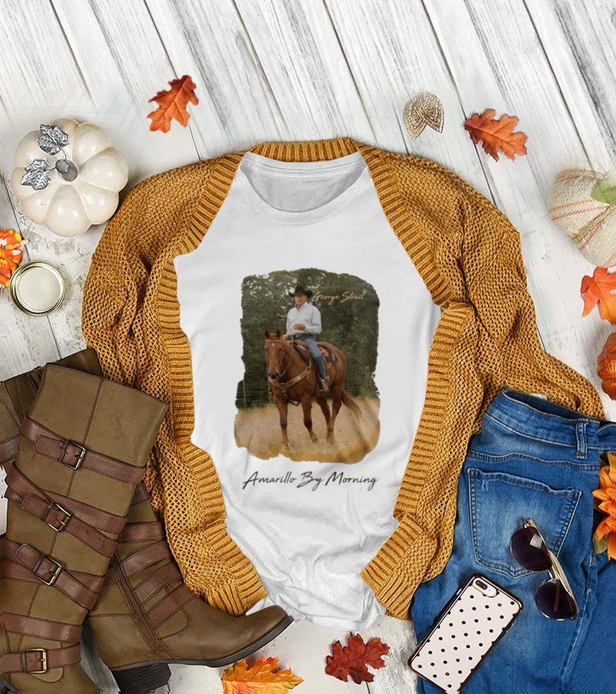 George Strait Riding Horse in Rustic Landscape One Night Only T-Shirt