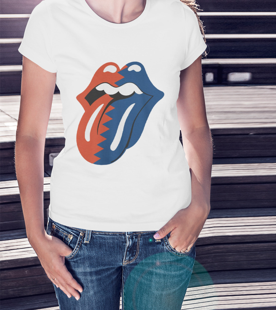 Rolling Stones Big Mouth Tongue Rare Red Blue Contrast T-Shirt