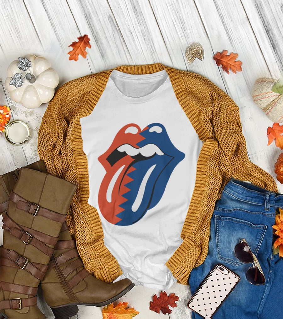 Rolling Stones Big Mouth Tongue Rare Red Blue Contrast T-Shirt