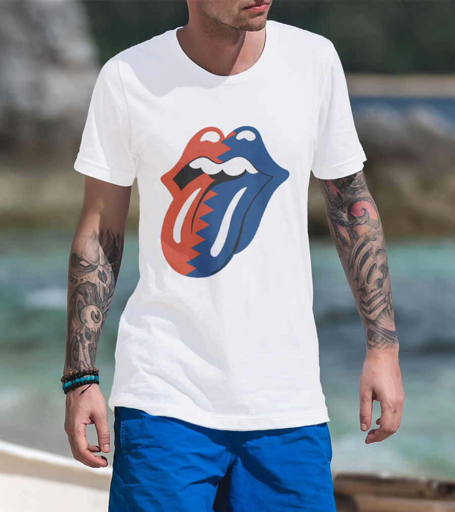 Rolling Stones Big Mouth Tongue Rare Red Blue Contrast T-Shirt