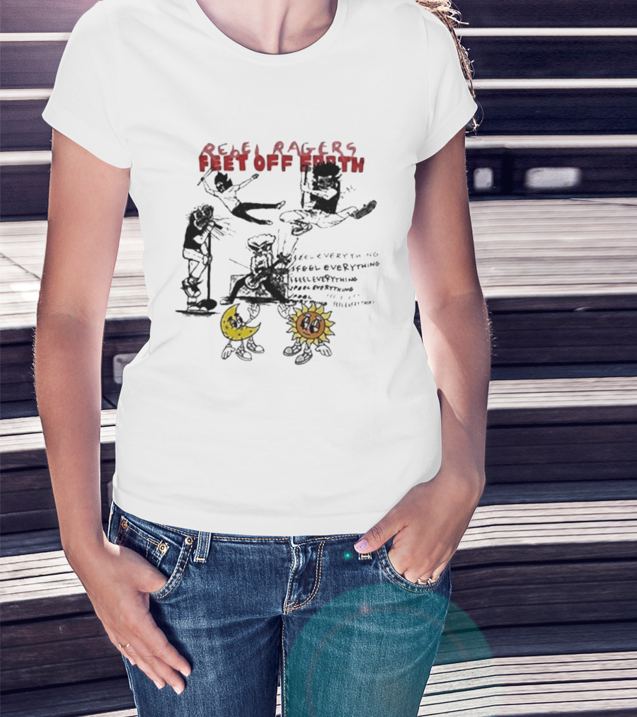 Rebel Ragers Feet Of Earth Tour Kid Cudi 2026 Concept Art Moon Sun Characters T-Shirt