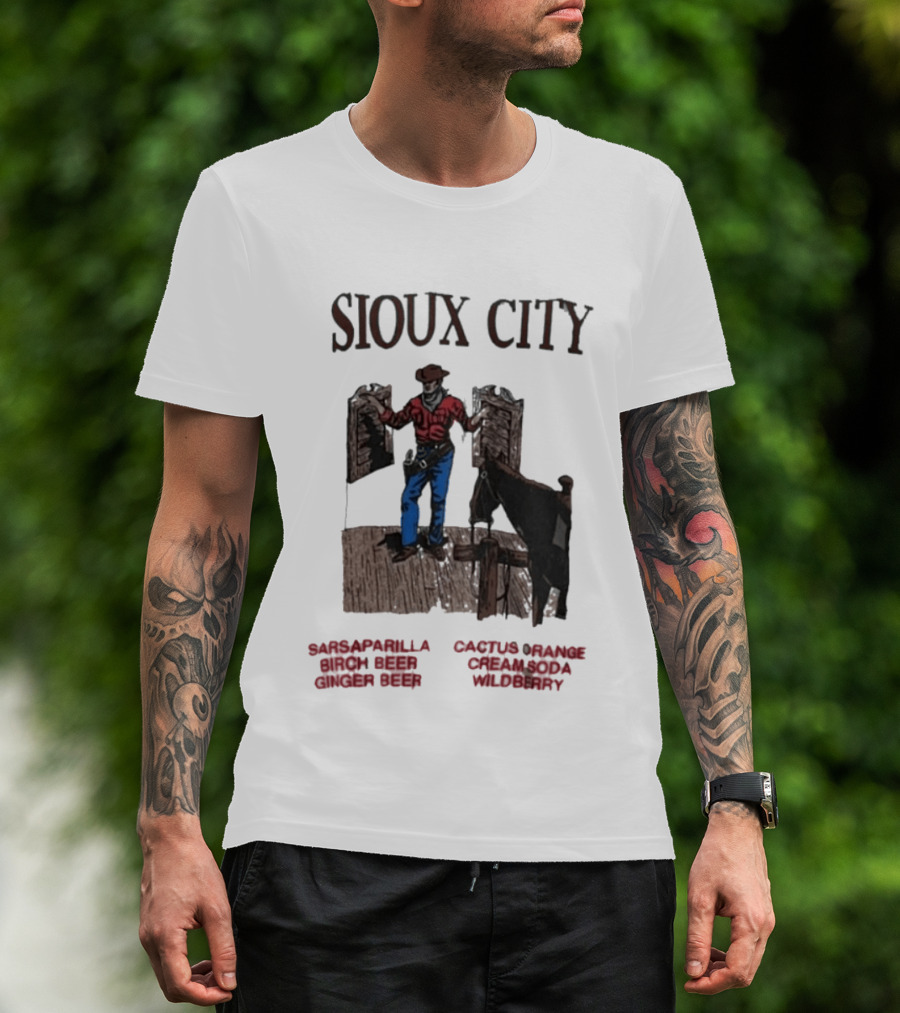 Sioux City Sarsaparilla Birch Beer Ginger Beer Cactus Orange Cream Cola Wildberry Cowboy Saloon Scene T-Shirt