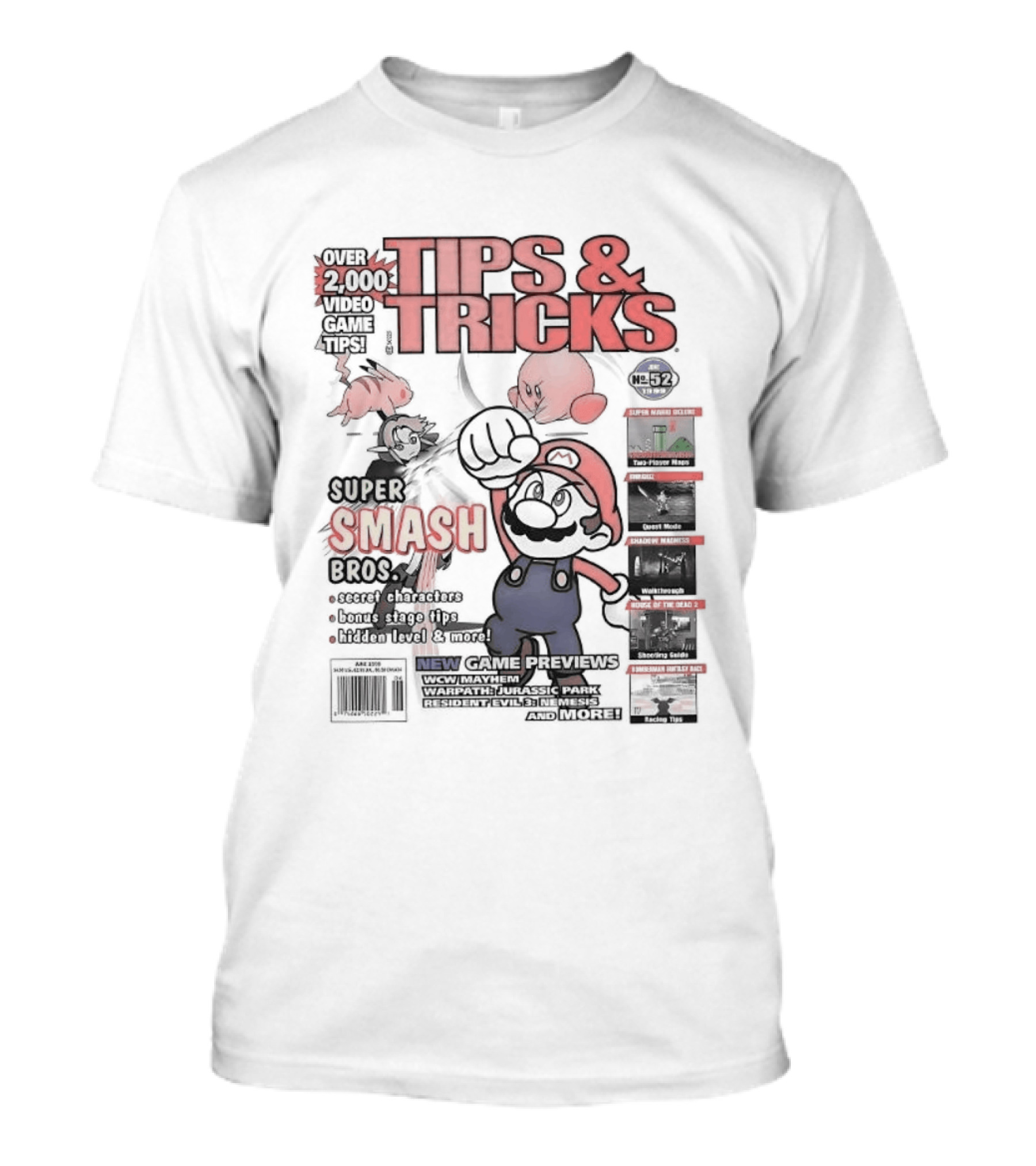 Super Smash Bros Over 2000 Video Game Tips And Tricks Retro Cover Mario Kirby Characters T-Shirt