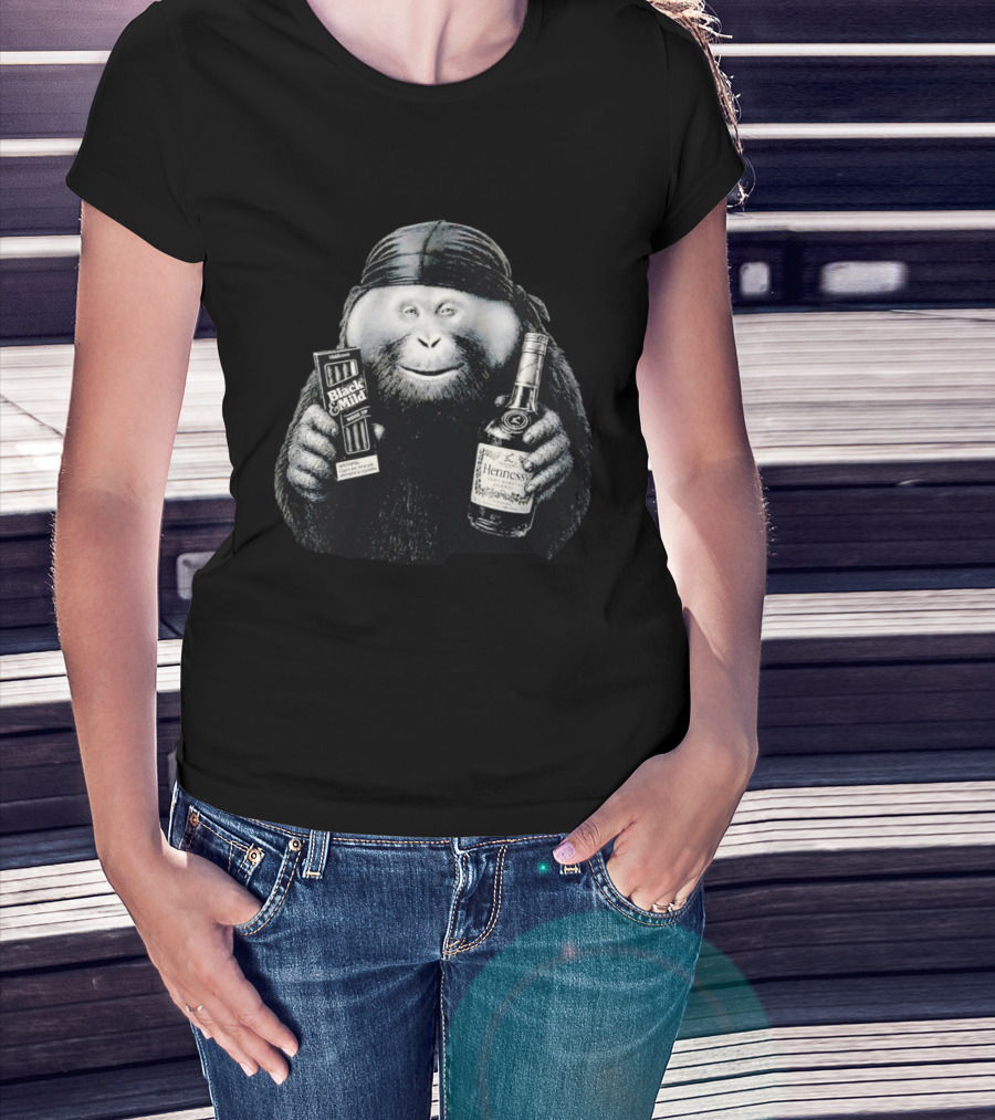 Gorilla Holding Black And Mild With Hennessy Bottle Combination T-Shirt
