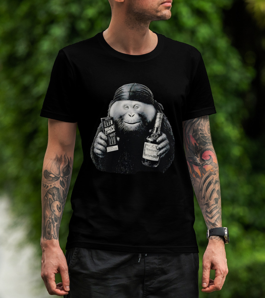 Gorilla Holding Black And Mild With Hennessy Bottle Combination T-Shirt