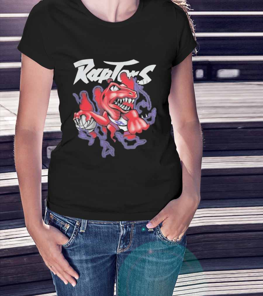 Raptors Purple Cartoon Dinosaur With Basketball T-Shirt