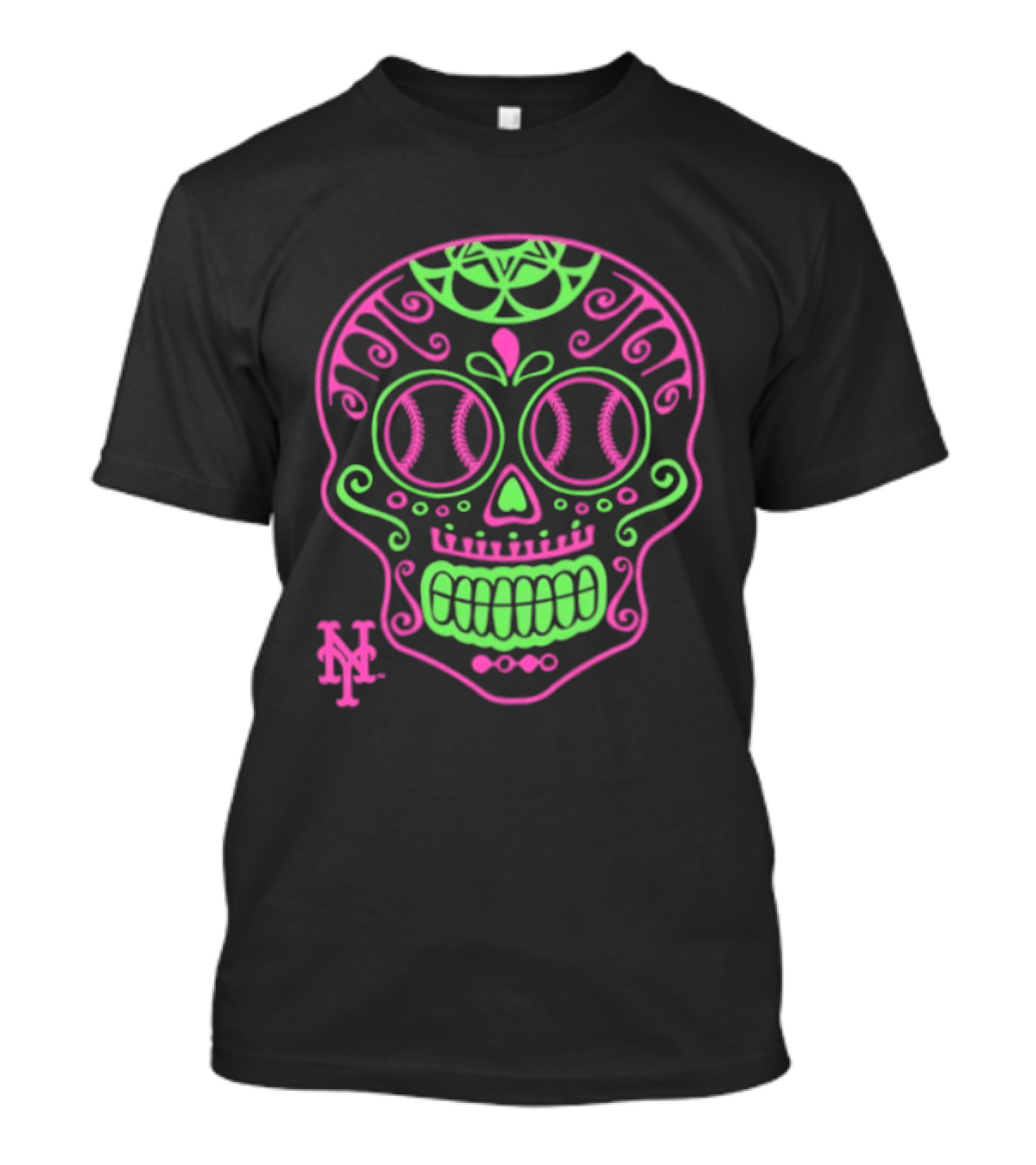 New York Mets Neon Pink Green Sugar Skull 2026 T-Shirt