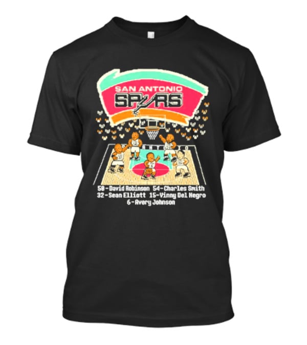 San Antonio Spurs David Robinson Charles Smith Sean Elliott Vinny Del Negro Avery Johnson Basketball Team T-Shirt