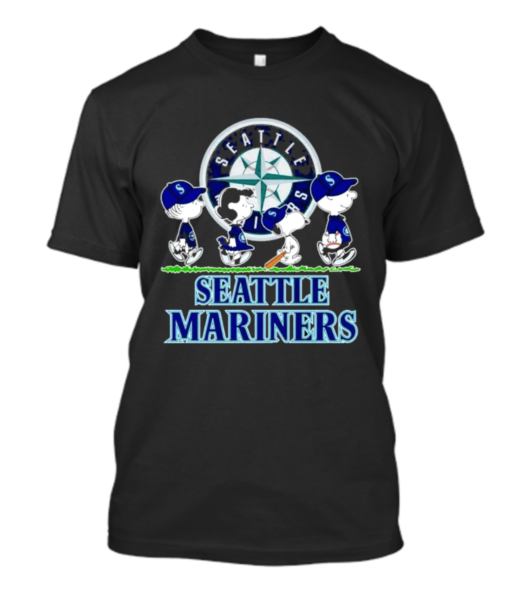 Seattle Mariners Peanuts Characters Walking Road T-Shirt