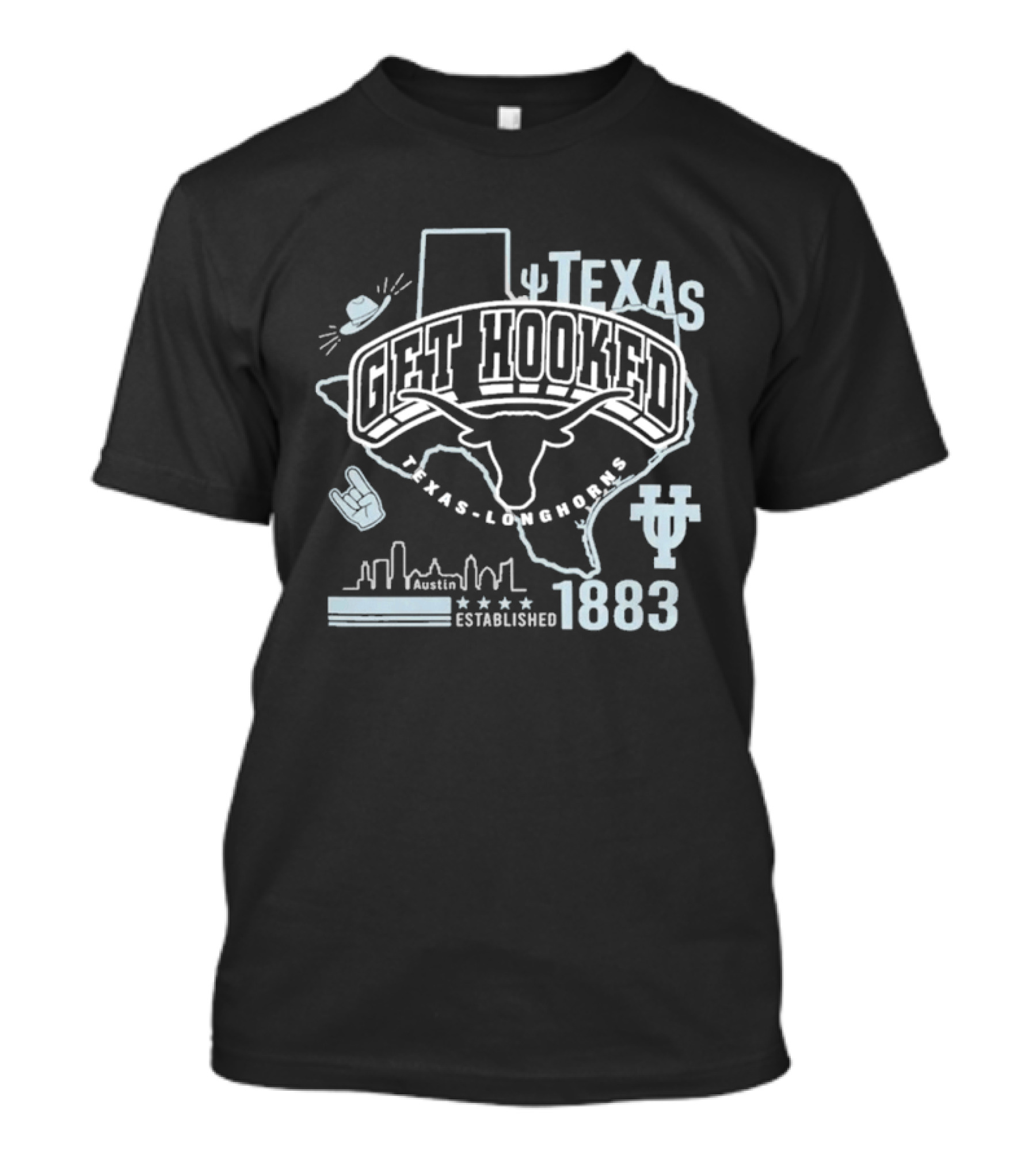 Texas Longhorns Get Hooked 1883 Austin Skyline Established T-Shirt