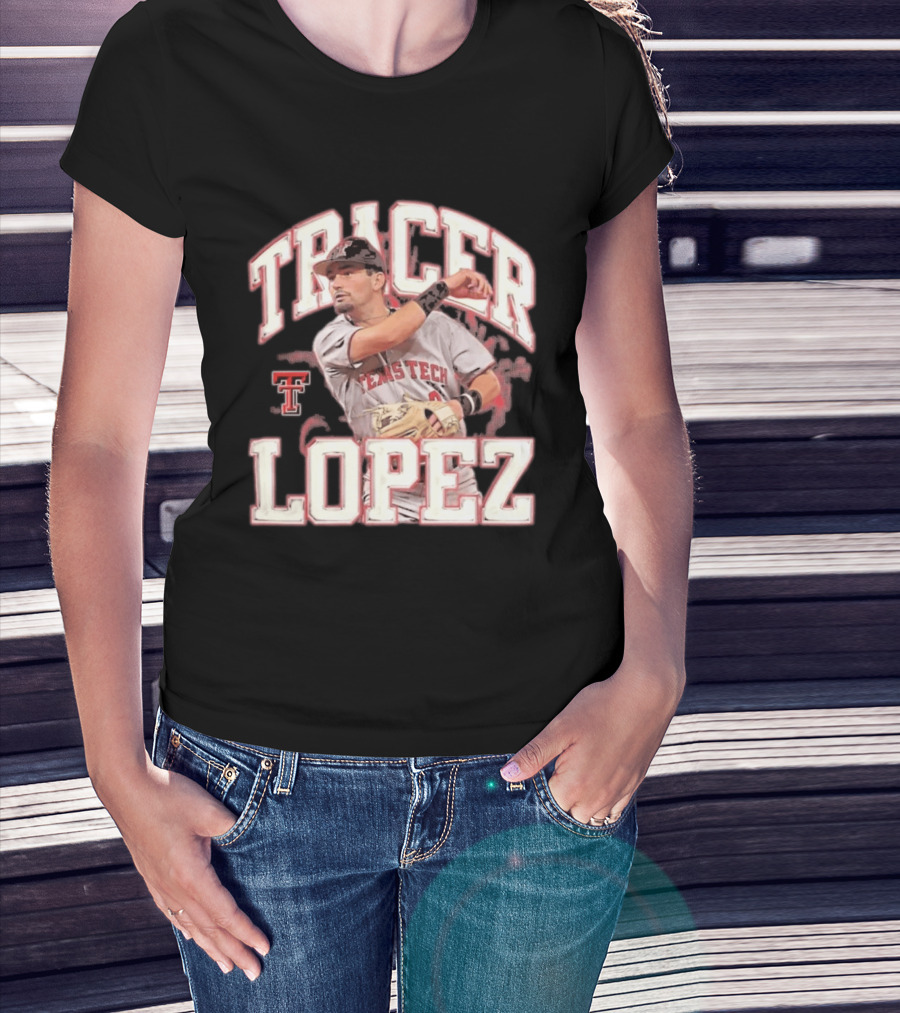 Texas Tech Tracer Lopez Baseball NCAA Collage T-Shirt