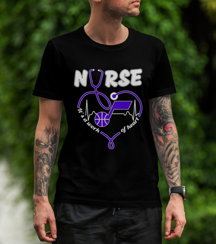 Utah Jazz Nurse It's A Work Of Heart Stethoscope Basketball T-Shirt