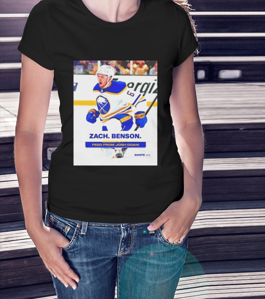 Zach Benson Buffalo Sabres Feed From Josh Doan Swipe T-Shirt