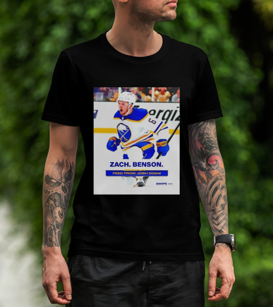 Zach Benson Buffalo Sabres Feed From Josh Doan Swipe T-Shirt