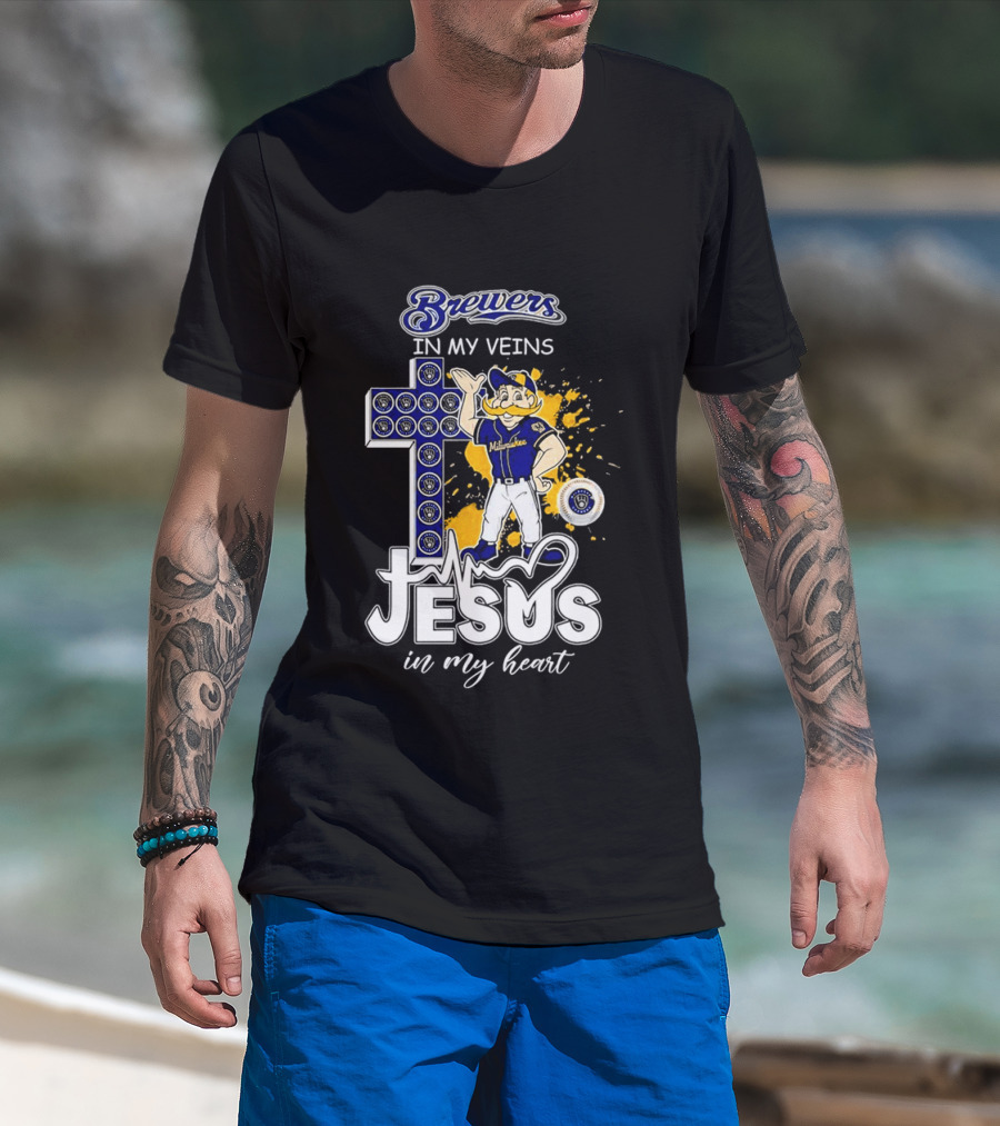 Brewers In My Veins Jesus In My Heart With Cross And Brewman T-Shirt