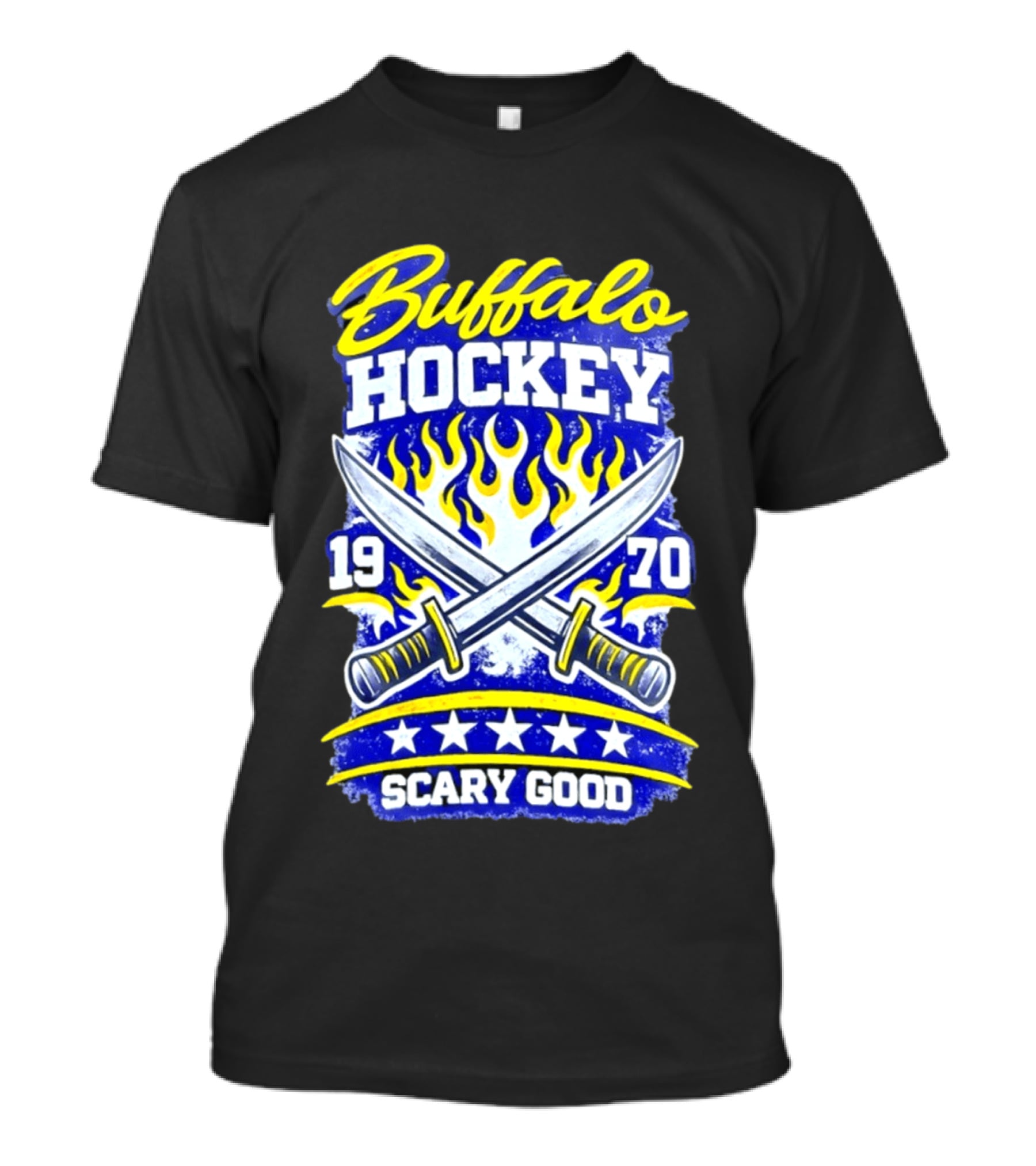 Buffalo Hockey 1970 Scary Good Crossed Swords Flames T-Shirt